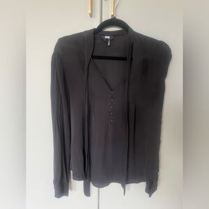 PAIGE Black Sheer Blouse with Button Accents